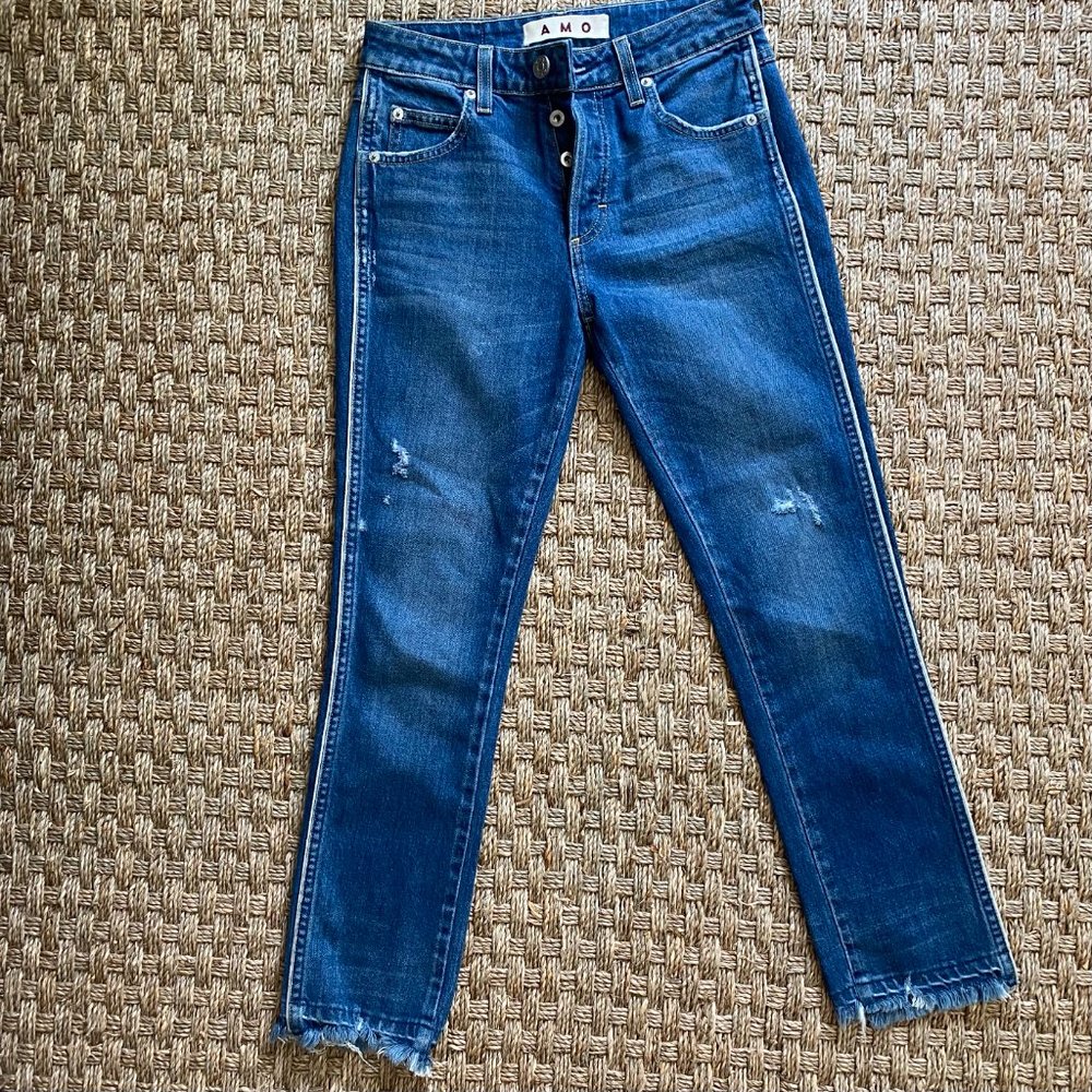 AMO Babe in Old School High Rise Ankle Distressed Jeans Side Piping size 26 - Picture 7 of 8